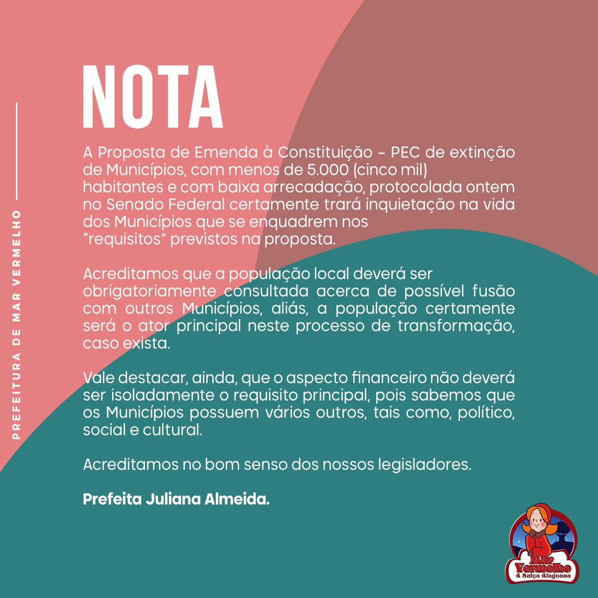You are currently viewing NOTA – Proposta de Emenda à Constituição – PEC de extinção de Municípios
